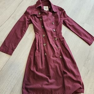 Women's maroon full length trench coat jacket